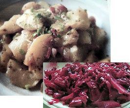 red cabbage and German potato salad