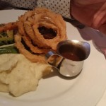 Grilled Filet Mignon with Gorgonzola Sauce, Spicy Onion Rings